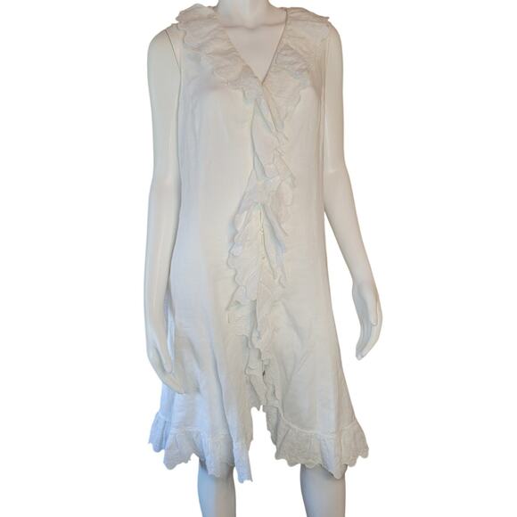 Lauren Ralph Lauren Frill 100% Linen Sleeveless Button Dress & Cotton Slip Sz 14 - Picture 1 of 10
